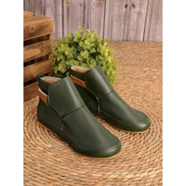 Women Casual Green Daily Adjustable Soft Leather Booties