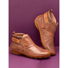 Women Casual Green Daily Adjustable Soft Leather Booties