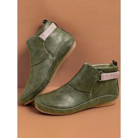 Women Casual Green Daily Adjustable Soft Leather Booties