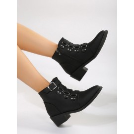 Vintage Plain Non-Slip Zipper Block Heel Classic Boots Buckle