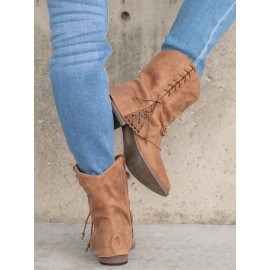 Women's Cross Lace Lace Panel Vintage Chunky Heel Chukkas Booties