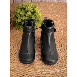 Women Casual Soft Braided Strap Lether PU Flat Heel Snow Boots