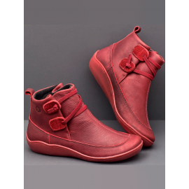 Women Casual Soft Braided Strap Lether PU Flat Heel Snow Boots