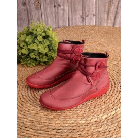 Women Casual Soft Braided Strap Lether PU Flat Heel Snow Boots