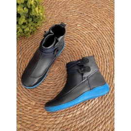 Women Casual Soft Braided Strap Lether PU Flat Heel Snow Boots