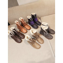 Retro Cuffed Casual Round Toe Short Boots