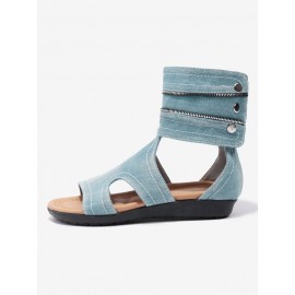 Blue Hollow out Button Denim Sandals Boots
