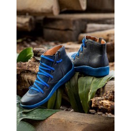 Women Lether Fall Flat Heel PU Boots