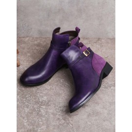 Vintage Round Toe Chunky Heel Casual Short Boots