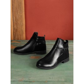 Vintage Round Toe Chunky Heel Casual Short Boots