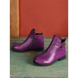 Vintage Round Toe Chunky Heel Casual Short Boots