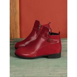 Vintage Round Toe Chunky Heel Casual Short Boots