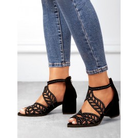Ladies Elegant Cutout Open Toe Block Heel Sandals