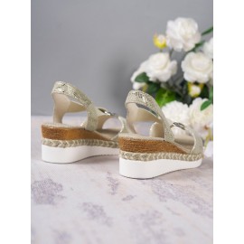 Vacation Leopard Breathable Slip On Block Heel Espadrille Sandals Metal