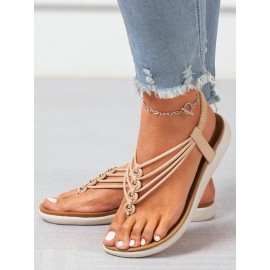 Beaded Thin Strap Bohemian Thong Sandals