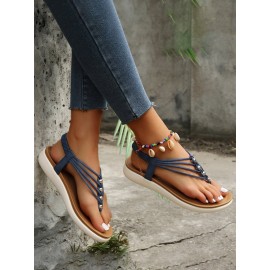 Beaded Thin Strap Bohemian Thong Sandals