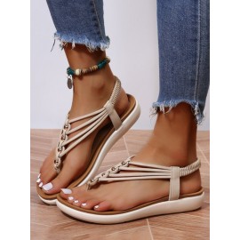 Beaded Thin Strap Bohemian Thong Sandals