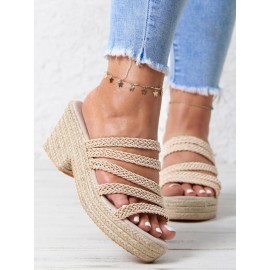 Multi Braided Straps Platform Chunky Heel Espadrille Sandals