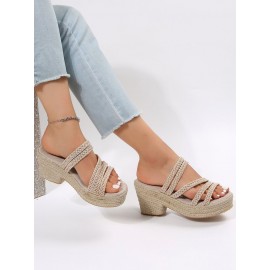 Multi Braided Straps Platform Chunky Heel Espadrille Sandals
