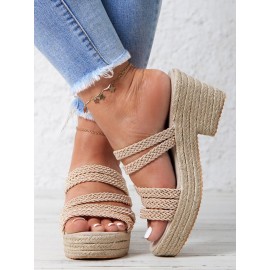 Multi Braided Straps Platform Chunky Heel Espadrille Sandals