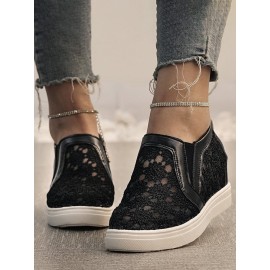 Flower Embroidery Detail Hidden Heeled Shoes