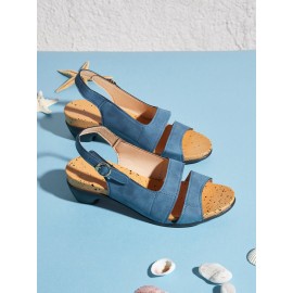 Solid Color Vintage Casual Chunky Heel Sandals