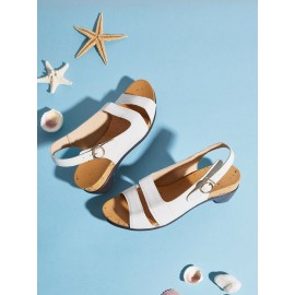 Solid Color Vintage Casual Chunky Heel Sandals