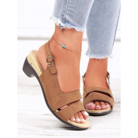 Solid Color Vintage Casual Chunky Heel Sandals