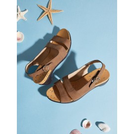 Solid Color Vintage Casual Chunky Heel Sandals