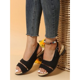 Solid Color Vintage Casual Chunky Heel Sandals