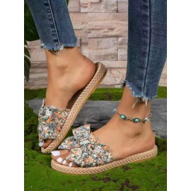 Summer Fabric Floral Vacation Slide Sandals