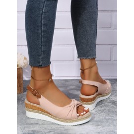 Bow Weave Fish Mouth Wedge Sandals