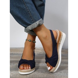 Bow Weave Fish Mouth Wedge Sandals