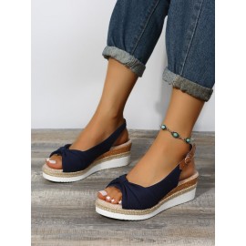 Bow Weave Fish Mouth Wedge Sandals