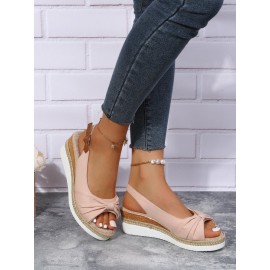 Bow Weave Fish Mouth Wedge Sandals