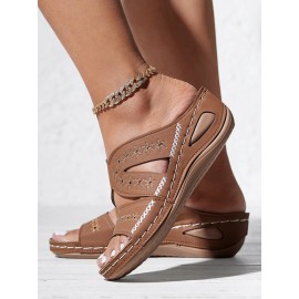 Floral Embroidered Cutout Boho Casual Wedge Slides