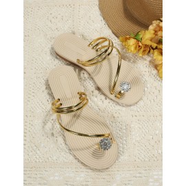 Rhinestone Thin Strip Woven Two-Wear Sandals