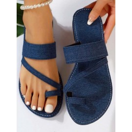 Casual Denim To Ring Slide Sandals