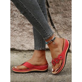 Vintage Floral Casual Wedge Flip-Flops