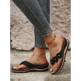 Vintage Floral Casual Wedge Flip-Flops