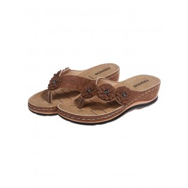 Vintage Floral Casual Wedge Flip-Flops