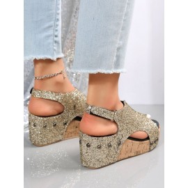 Glitter Glitter Platform Wedge Peep Toe Sandals