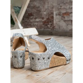 Glitter Glitter Platform Wedge Peep Toe Sandals