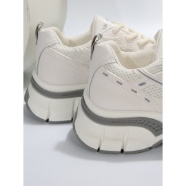 Sports Plain Breathable Lace-Up Block Heel Chunky Trainers Split Joint