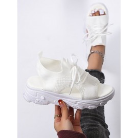 Breathable Hollow Out Lace Up Front Slip On Sports Sandals