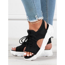 Breathable Hollow Out Lace Up Front Slip On Sports Sandals