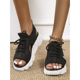 Breathable Hollow Out Lace Up Front Slip On Sports Sandals