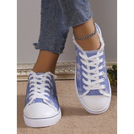 Daisy Graphic-Print Denim Lace-Up Canvas Flats
