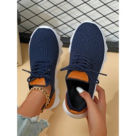 Sports Plain Breathable Lace-Up Flat Heel Fly Woven Shoes