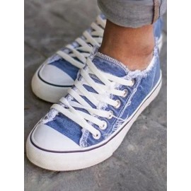 Women Breathable Flat Heel Canvas Lace-Up Shallow Shoes Casual EVA Canvas Shoes